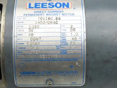 Leeson C4D34DB6C Hydraulic Pump & Motor Permanent Magnet 36VDC Off Rico PLRDD100