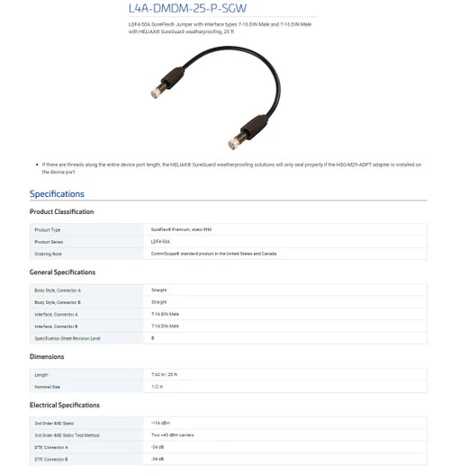 CommScope L4A-DMDM-25-P-SGW LDF4-50A SureFlex Jumper 7-16 DIN Male, 25 ft [New]