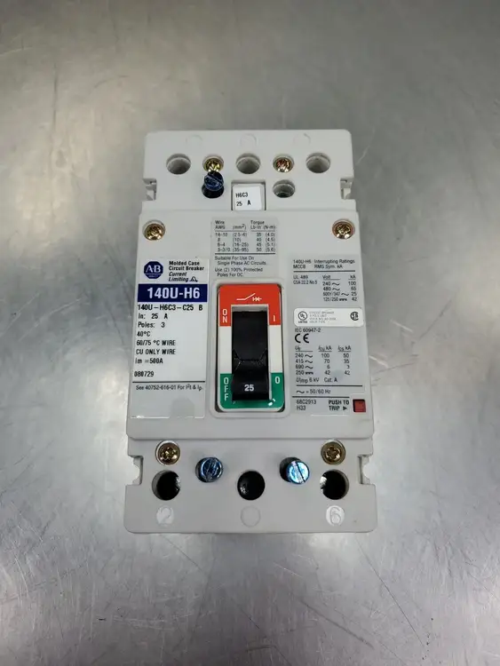 Used ALLEN BRADLEY 140U-H6C3-C25 SER B CIRCUIT BREAKER, 3P, 25A Circuit Breakers South Carolina US | Palmetto Automation #1151415