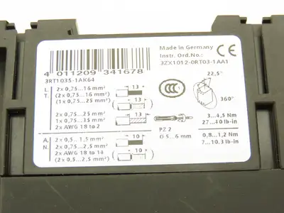 Siemens 3RT1926-1BC00 3RT1035-1AK64 Motor Starter Contactor 40HP 600V 3PH