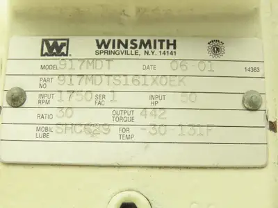 Winsmith 917MDT Worm Gearbox 30:1 Reducer 1/2Hp 58rpm 56C LH Output