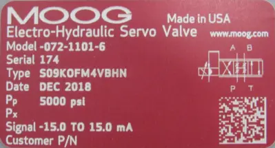 NEW MOOG 072-1101-6 SERVO VALVE 07211016