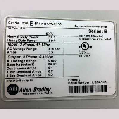 Allen Bradley PowerFlex700 5 HP VFD