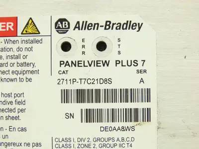 Allen Bradley 2711P-T7C21D8S PanelView Plus 7 Touch HMI 24VDC Control Panel