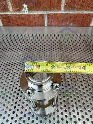 USED 316L STAINLESS STEEL SINGLE WALL  IN LINE SIGHT GLASS W/ 1 1/2" SANITARY FITTING