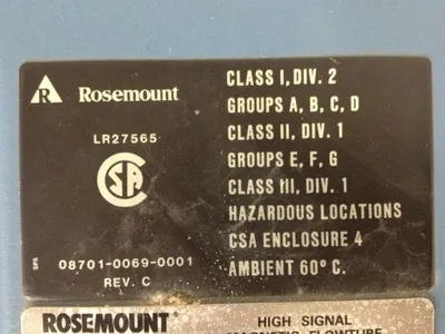ROSEMOUNT HIGH SIGNAL MAGNETIC FLOWTUBE MODEL 8703  TSA040C1L1, SIZE 4"