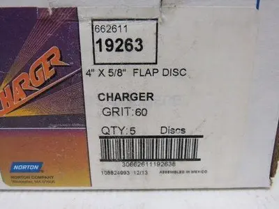 Norton 19263 Charger 60 Grit Flap Disc 4" X 5/8" Box Of 5