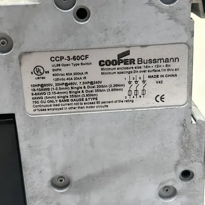 Used COOPER BUSSMANN CCP-3-60CF Miscellaneous Equipment (Electrical & Power) Ohio US | Surplus Asset Holdings #1243438