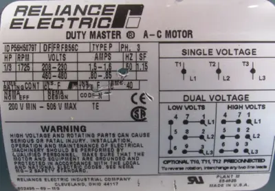 NEW RELIANCE ELECTRIC P56H5079T MOTOR 1/3HP 208-230/460V 602455-1811 5/8" DIA.