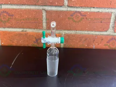 USED CHEMGLASS FLOW CONTROL ADAPTER, 90°, 2MM 29/42 INNER JOINT, W/ PTFE STOPCOCK