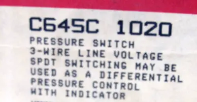 NEW HONEYWELL C645C 1020 PRESSURE SWITCH C645C1020
