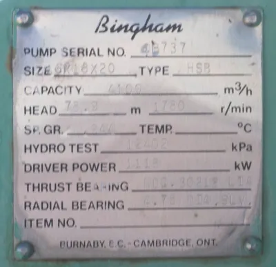 USED SULZER BINGHAM 16X18X20 HSB