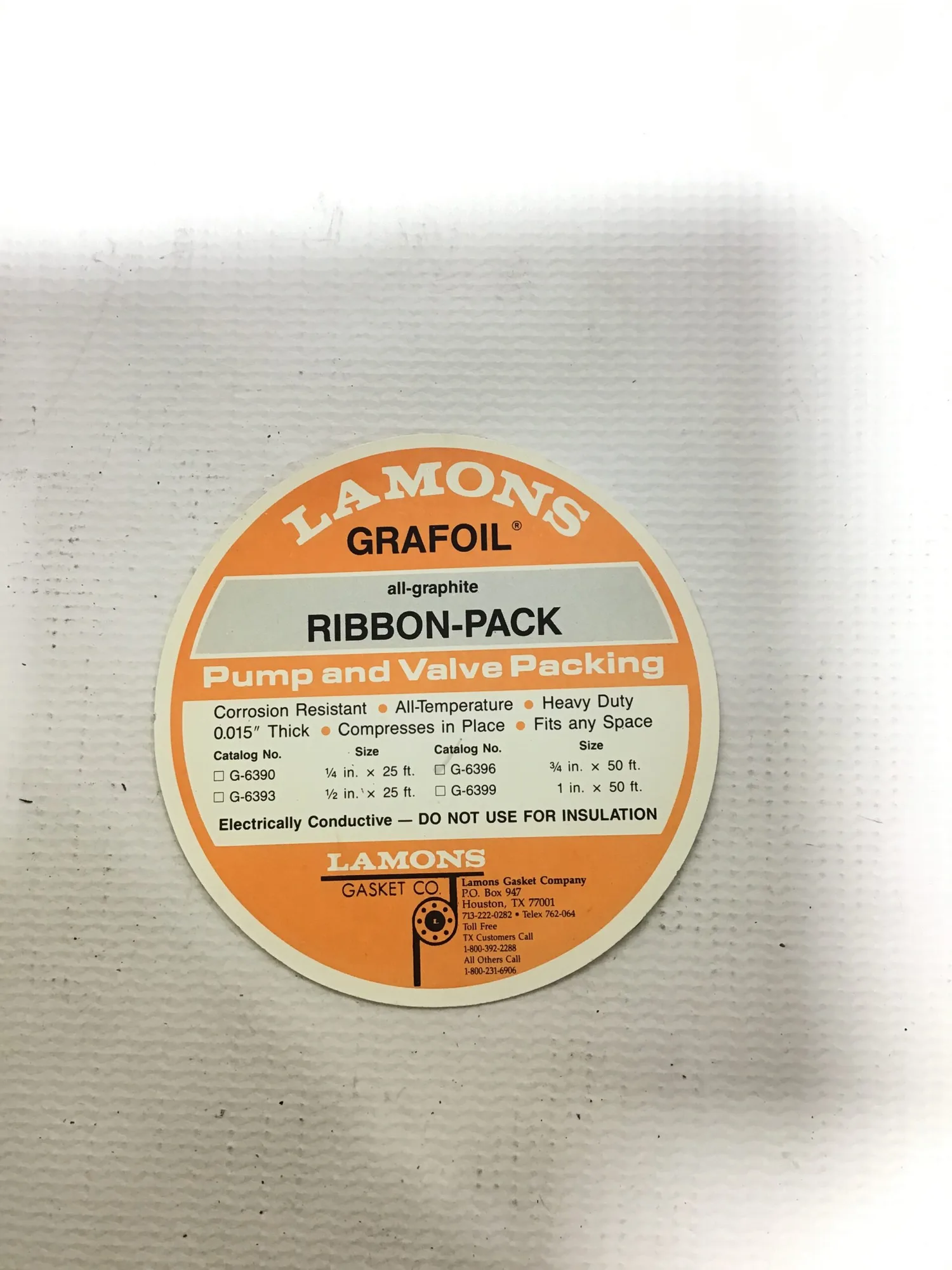 Lamons Grafoil G-6396 All-Graphite Ribbon-Pack Pump and Valve Packing