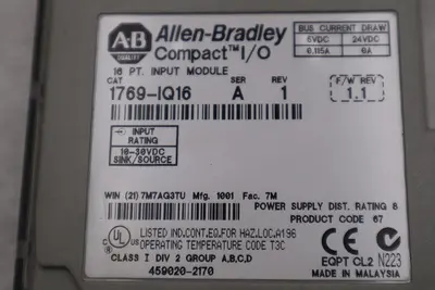 Allen Bradley 1769-IQ16 Compact I/O 16 PT Input Module Ser A STOCK K-596-A
