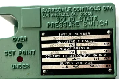 NEW BARKSDALE CONTROLS 3AG11T-12C-09 PRESSURE SWITCH 3 AMPS 115VAC 50-60HZ