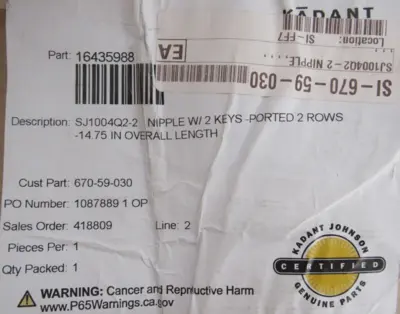 NEW KADANT 16435988 NIPPLE W/2KEYS PORTED 2 ROWS 14.75" OVERALL LENGTH SJ1004Q22