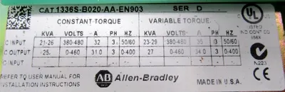 USED ALLEN BRADLEY 1336S-B020-AA-EN903 AC DRIVE SER.D 1336SB020AAEN903