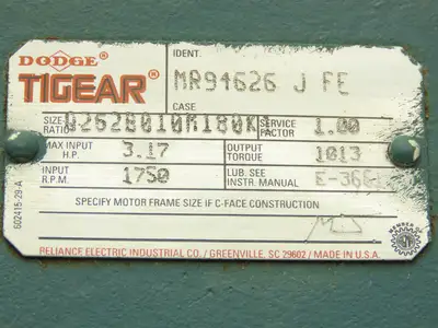 Dodge Tigear MR94626 Worm Gearbox 10:1 Reducer 175rpm 3Hp 180TC LH Output