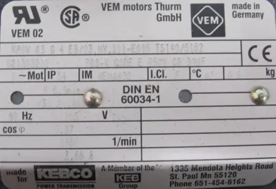 NEW KEBCO KP0W-63-G-4-EB/03.MV.111-E015 MOTOR 115V 021303211