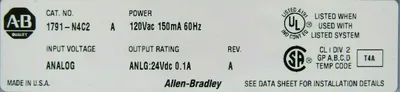 USED ALLEN BRADLEY 1791-N4C2 ANALOG BLOCK SER A REV A 1791N4C2