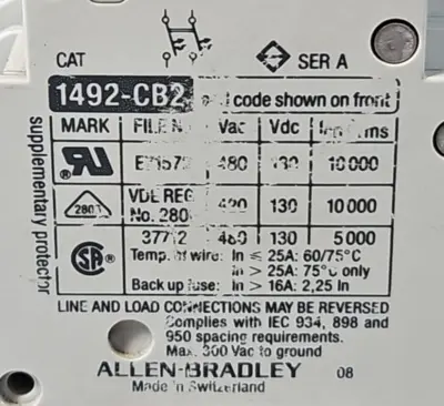 Allen-Bradley 1492-CB2 G040 H1 Series A Circuit Breaker 4A loc4C13