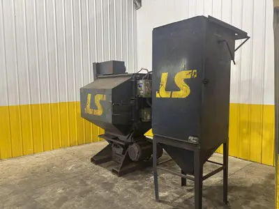 LS INDUSTRIES BARREL TYPE TUMBLE BLAST MACHINE & DUST COLLECTOR: YOBRO #24013