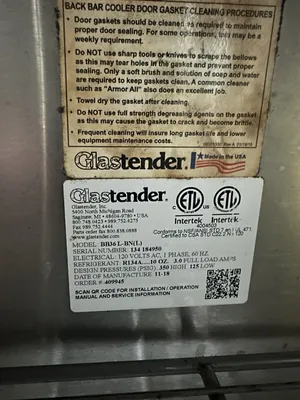 174-0213 Glastender BB36 L-BN 36" Self Contained Back Bar Cooler