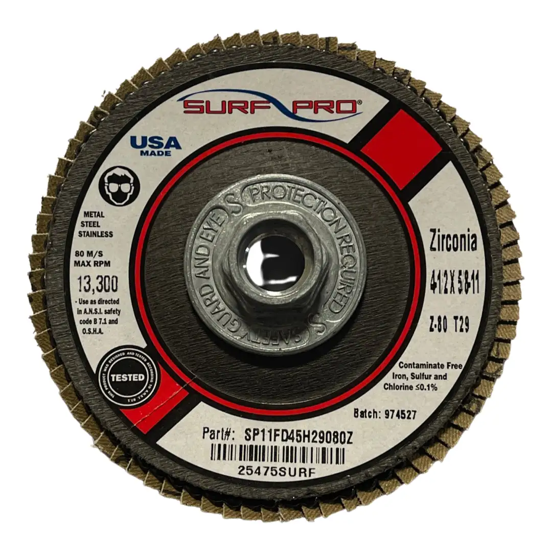 Surf-Pro 4-1/2" x 5/8-11" Flap Wheel Discs 80 Girt Zirconia Premium Type 29 10pk