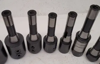 R-8 SOLID HOLDERS SET OF 9 - VARIOUS SIZES AND TYPES (END MILL HOLDERS, STUB, ARBOR)