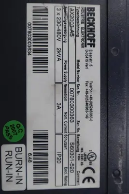 Beckhoff AX2003-AS S60301-520 Digital Compact Servo Drive Amplifier STK 3440-D