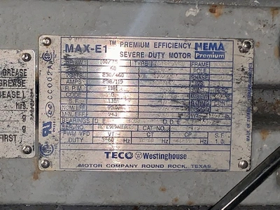 100 hp 1191 rpm 230/460v Teco Westinghouse AC Motor