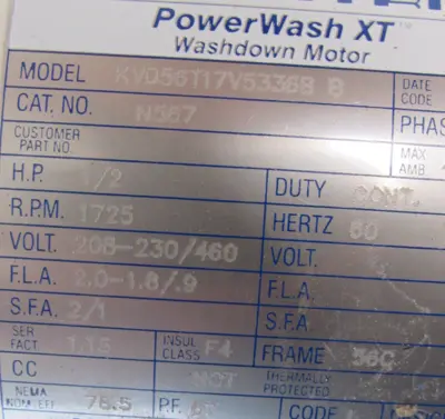 NEW MARATHON N567 WASHDOWN MOTOR 1/2HP 1725RPM 208-230/460V KVD56T17V5336B
