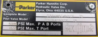 USED PARKER D1VW4CNYCF-75 SOLENOID VALVE D31VW6C4NYCF-75