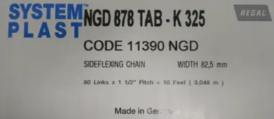 NEW SYSTEM PLAST NGD-878-TAB-K325 CONVEYOR CHAIN 10FT NGD878TABK325