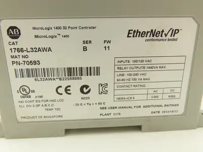 Allen Bradley 1766-L32AWA MicroLogix 1400 Controller Module 32 Point Ser B FW 11