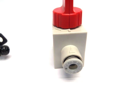USED SMC RED MANUAL FINGER VALVE FOR 5/32 TUBING W/ BRACKET
