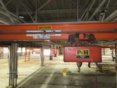 Cleveland Tramrail P&H 2 Ton Single Girder Underhung Bridge Crane 45' 10" Span