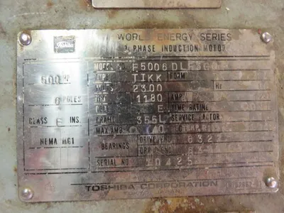 500 hp Toshiba World Energy Series Induction AC Motor