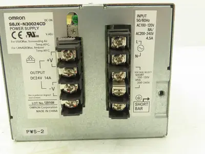 Omron S8JX-N30024CD Power Supply 24VDC 14A Output 120/240VAC 1Ph 4.5/8A Input