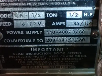 USED CM HOIST MODEL F