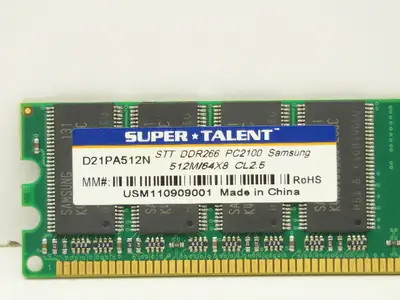 Super Talent D21PA512N Memory Module 512MB PC2100 DDR-266MHz non-ECC Unbuffered