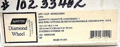 NEW NORTON D10/20MIC-N100B56-1/8 GRINDING WHEEL A1A 4X1/8X1-1/4