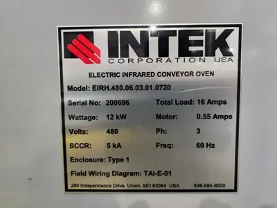 540 DEGREE X 24" W X 8" H INTEK ELECTRIC MESH CONVEYOR TYPE INFRARED OVEN, NEW IN 2020: STOCK #23213