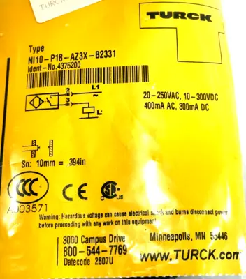 NEW TURCK NI10-P18-AZ3X-B2331 SENSOR 4375200 NI10P18AZ3XB2331