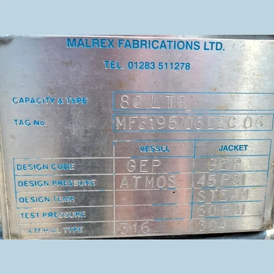 80 Liter SS Steam-Jacketed Kettle Tank