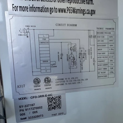 171-0122 80” Stainless Steel Self Contained 3 Door Reach In Cooler