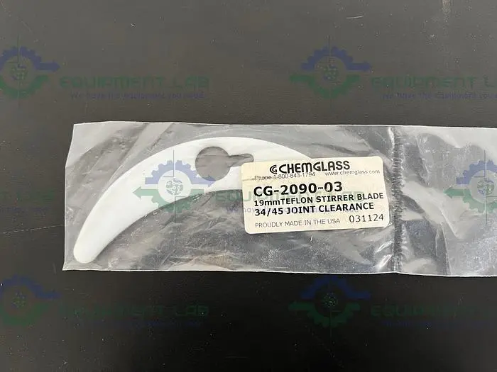 NEW CHEMGLASS CG-2090-03 19MM TEFLON STIRRER BLADE 34 / 45 JOINT CLEARANCE FOR 3000ML FLASK