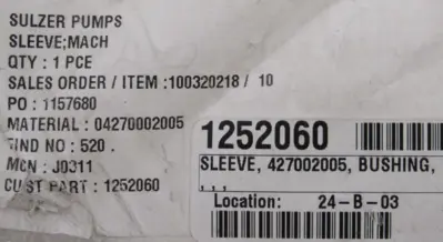 NEW SULZER PUMPS 100320218/10 SLEEVE BUSHING 427002005
