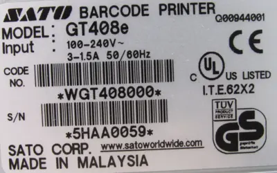 REFURBISHED SATO WGT408000 BARCODE PRINTER GT408E