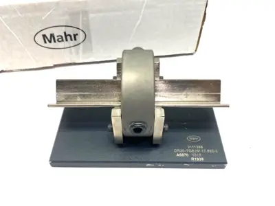 USED MAHR DIMENSIONAIR 2-JET AIR RING GAUGE W/ GUIDE CHUTES & BASE PLATE